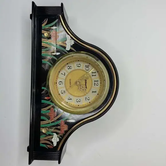 Vintage 70s R. Powell Asian Flowers Mantel Clock w/ Drawers - Picture 8 of 8